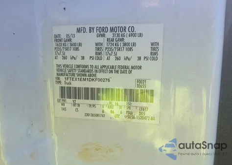 2013 Ford F-150 Stx z USA, uszkodzony, nr VIN 1FTEX1EM1DKF00276